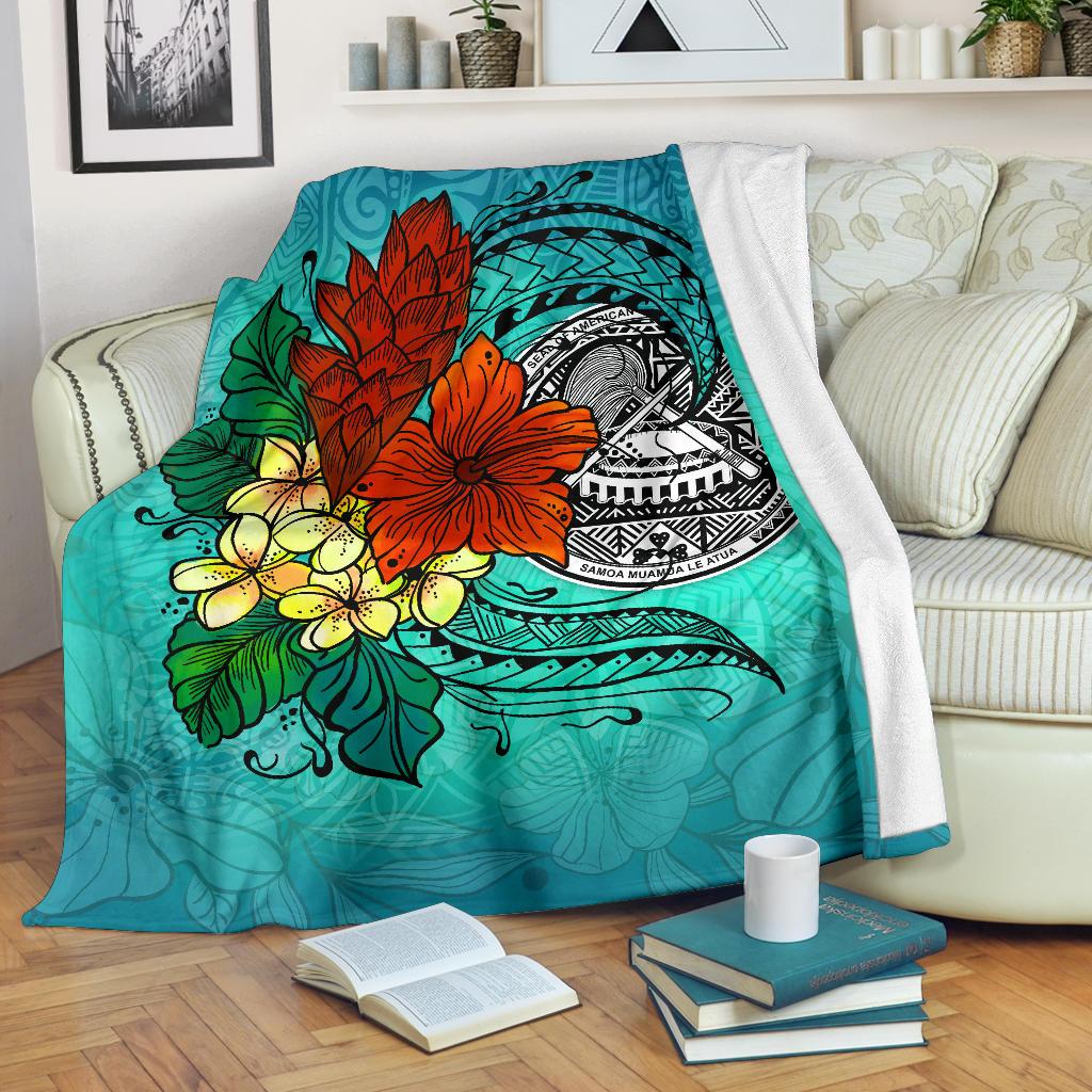 American Samoa Premium Blanket - Tropical Flowers Style White - Polynesian Pride