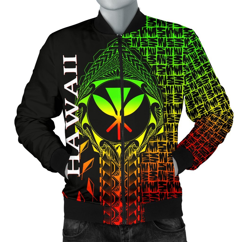 Hawaii Men's Bomber Jacket - Kanaka Maoli Rocket Style (Reggae) Black - Polynesian Pride