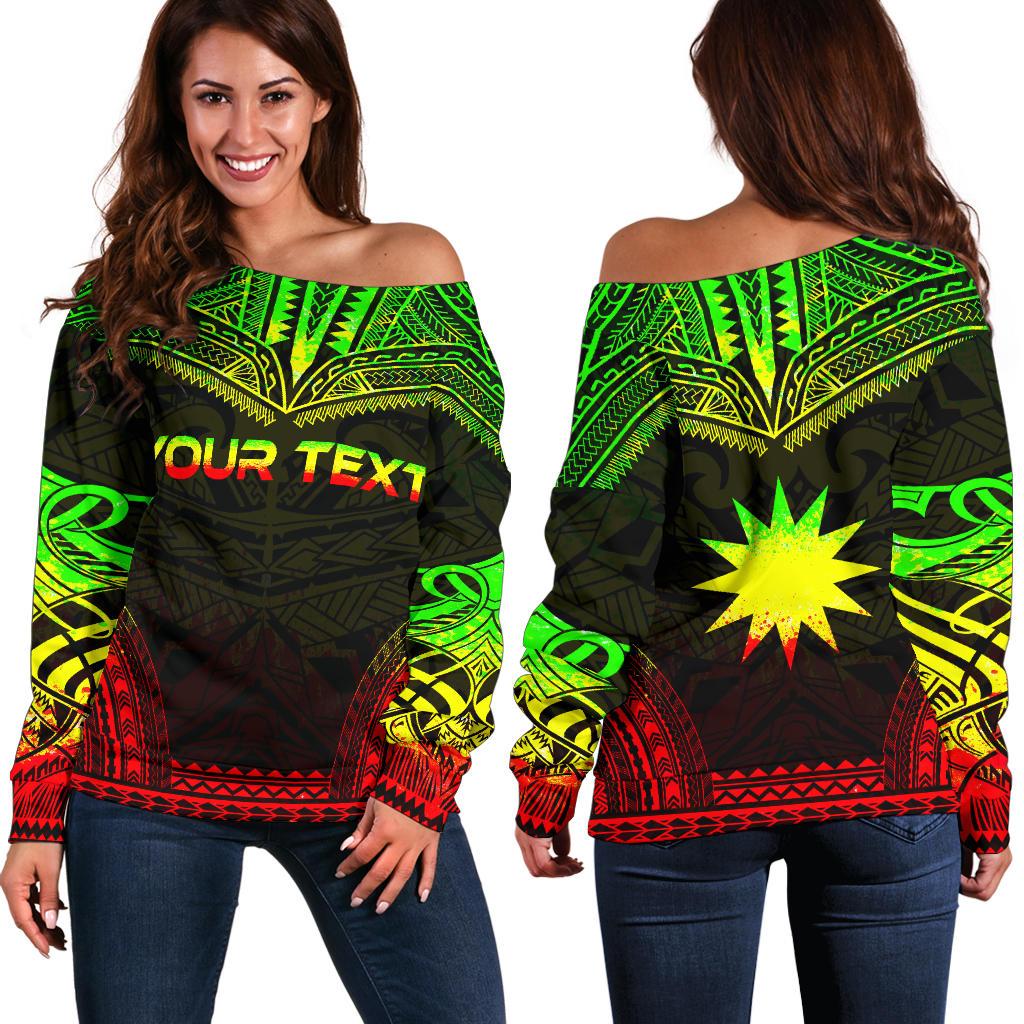 Nauru Polynesian Chief Custom Personalised Women's Off Shoulder Sweater - Reggae Version Art - Polynesian Pride