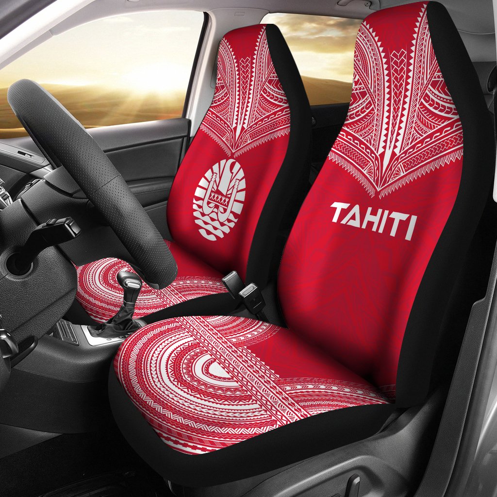 Tahiti Car Seat Cover - Tahiti Flag Polynesian Chief Tattoo Red Version Universal Fit Red - Polynesian Pride