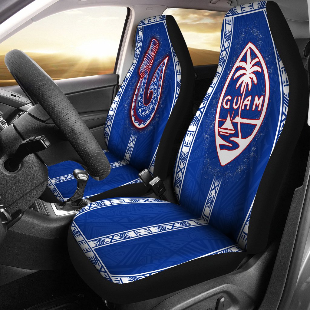 Guam Car Seat Covers - Guam Coat Of Arms Seal Hook Universal Fit Blue - Polynesian Pride