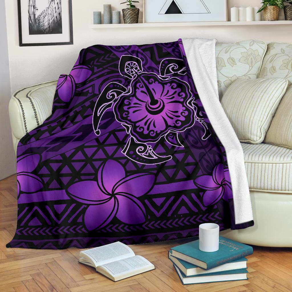 Hawaii Mix Polynesian Turtle Plumeria Premium Blanket - AH - Nick Style - Purple White - Polynesian Pride