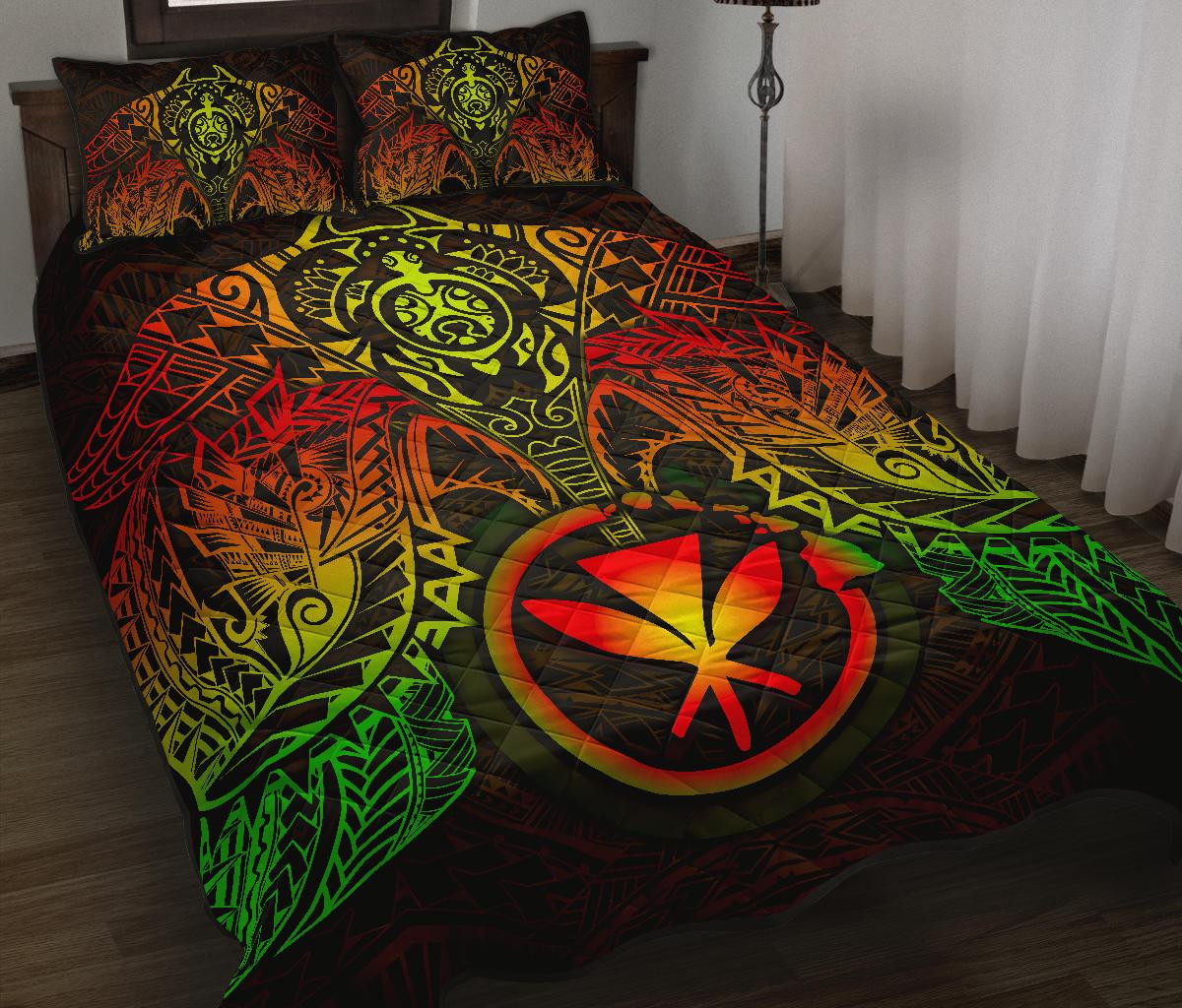Quilt Polynesian Hawaii Bed Set - Reggae Kanaka Maoli Turtle Manta Ray RED - Polynesian Pride