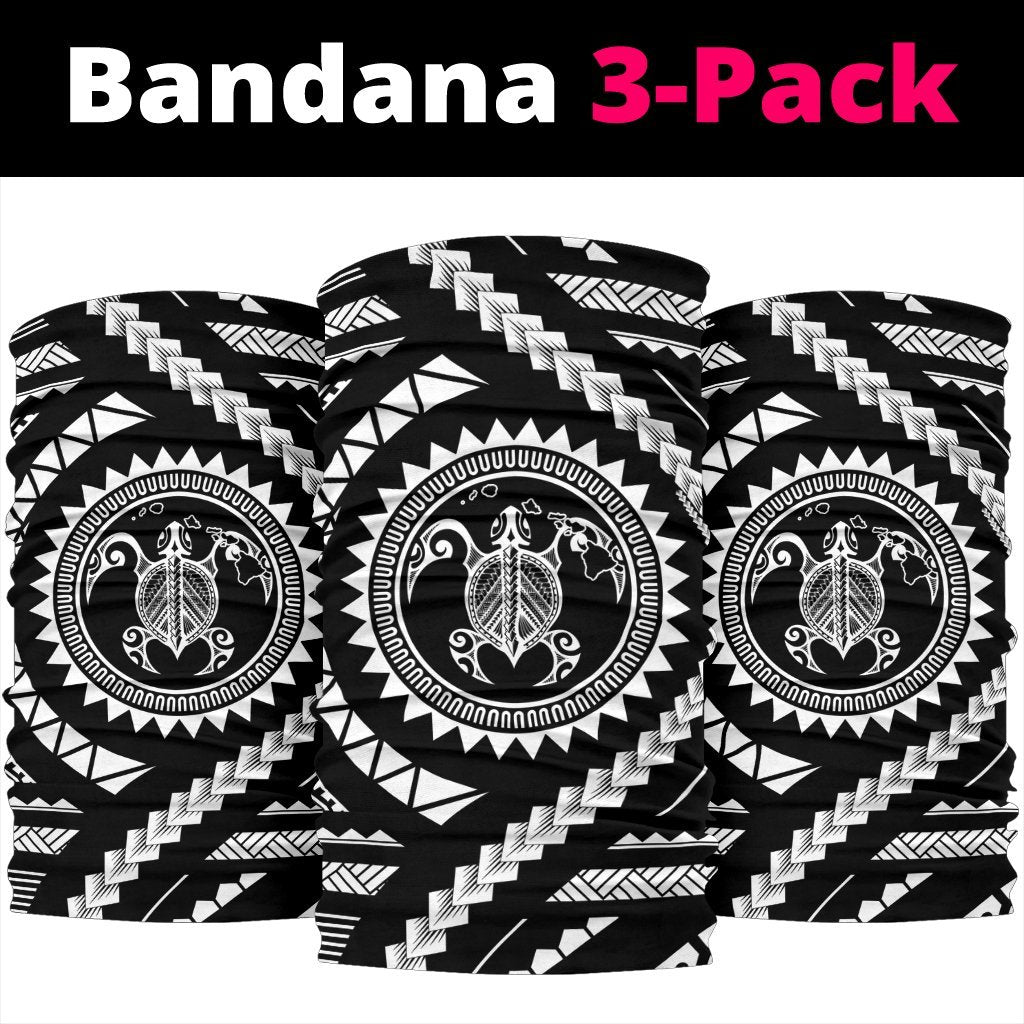 Hawaiian Turtle Map Black White Bandana 3 - Pack - Polynesian Pride