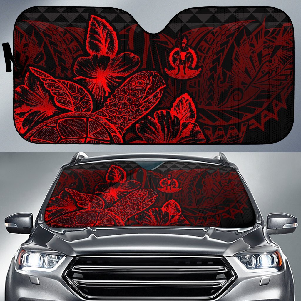 Vanuatu Auto Sun Shades Turtle Hibiscus Red Auto Sun Shade Universal Fit Red - Polynesian Pride