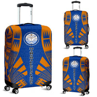 Marshall Islands Luggage Cover - Polynesian Tattoo Flag Blue-Orange - Polynesian Pride