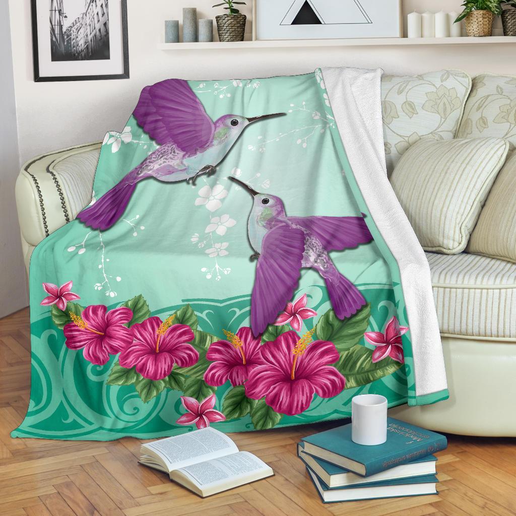 Hawaii Humming Bird Hibiscus Premium Blanket - Out Style White - Polynesian Pride