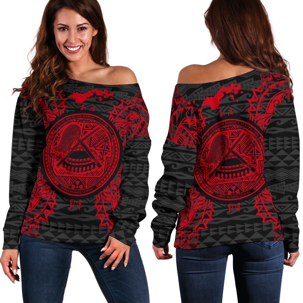 American Samoa Polynesian Shoulder Sweater Map Red Red - Polynesian Pride