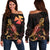 Wallis And Futuna Polynesian Women's Off Shoulder Sweater - Turtle With Blooming Hibiscus Gold Gold - Polynesian Pride