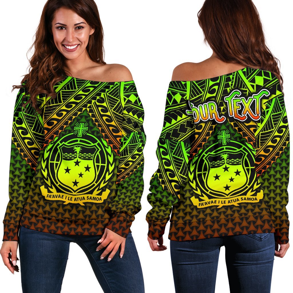 Polynesian Samoa Personalised Women's Off Shoulder Sweater - Reggae Vintage Polynesian Patterns Art - Polynesian Pride