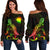 Nauru Polynesian Women's Off Shoulder Sweater - Turtle With Blooming Hibiscus Reggae Art - Polynesian Pride