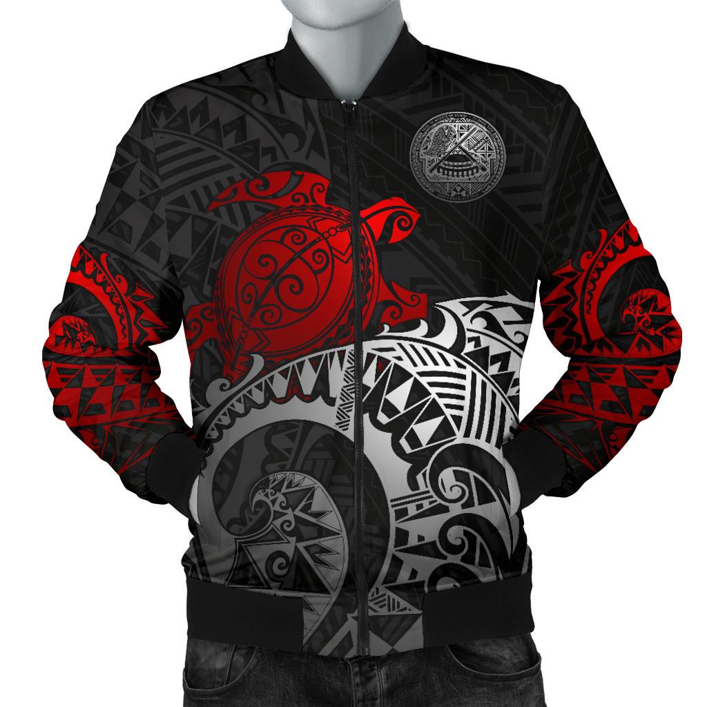 American Samoa Polynesian Bomber Jacket (Men) - Polynesian Turtle (Red) Red - Polynesian Pride