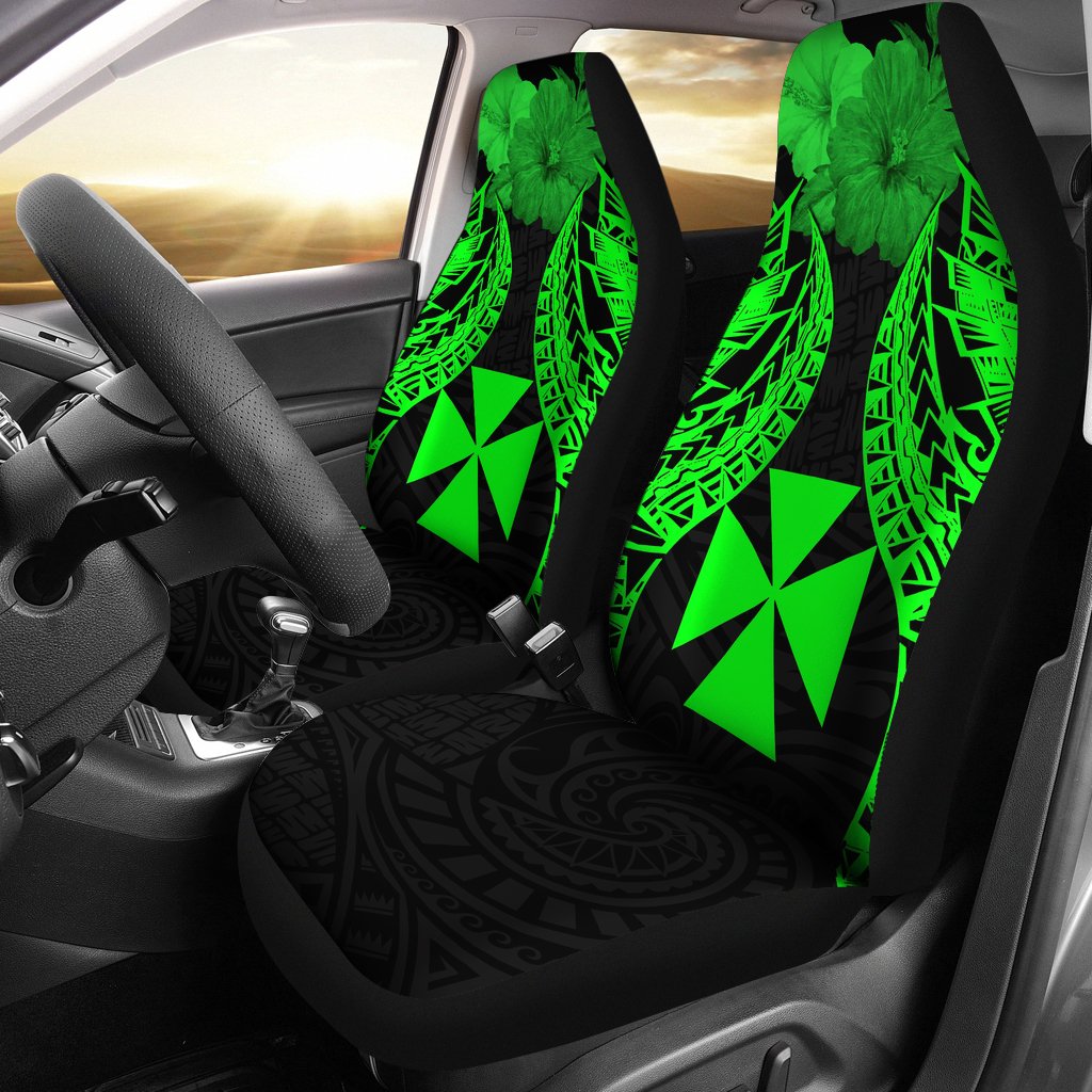 Wallis And Futuna Polynesian Car Seat Covers Pride Seal And Hibiscus Green Universal Fit Green - Polynesian Pride