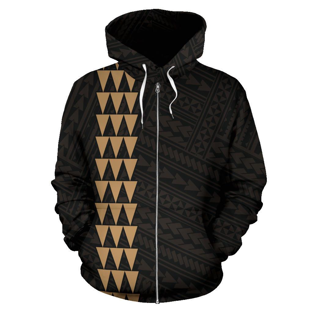 Polynesian Kakau Anchor Hibiscus Hawaii Zip Hoodie Gold - Polynesian Pride
