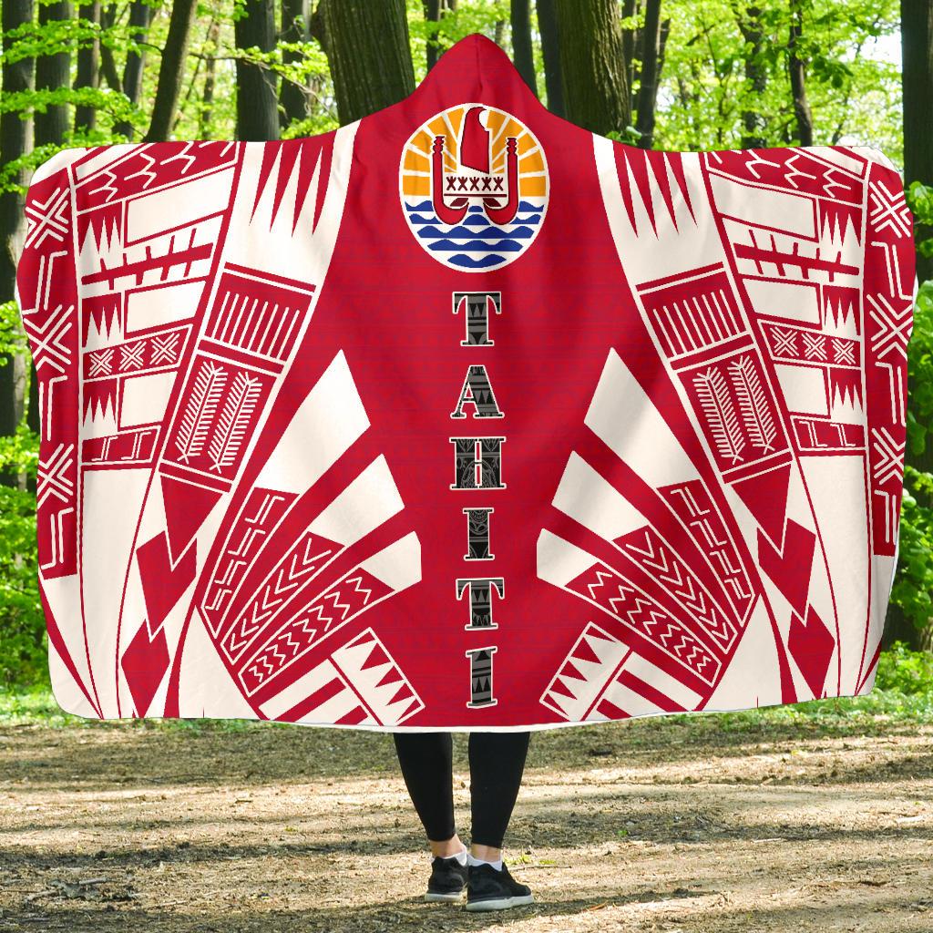 Tahiti Hooded Blanket - Polynesian Tattoo Flag Hooded Blanket White - Polynesian Pride