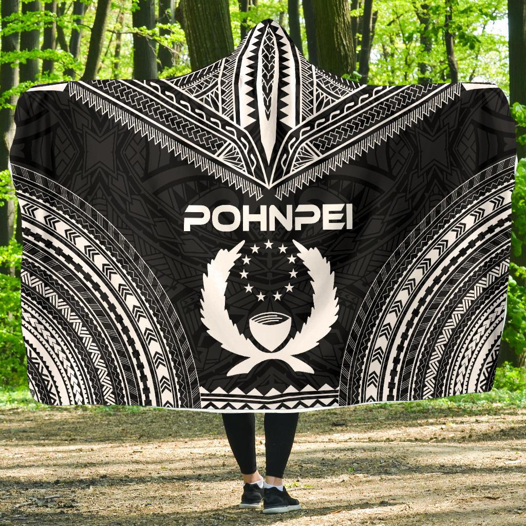 Pohnpei Polynesian Chief Hooded Blanket - Black Version Hooded Blanket Black - Polynesian Pride