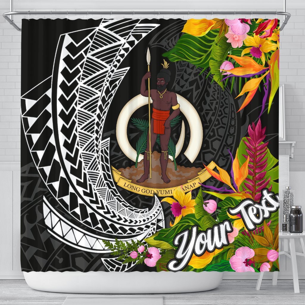 Vanuatu Shower Curtains - Custom Personalised Seal Spiral Polynesian Patterns 177 x 172 (cm) Black - Polynesian Pride