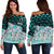 Chuuk Women's Off Shoulder Sweaters - Coconut Leaves Weave Pattern Blue Blue - Polynesian Pride