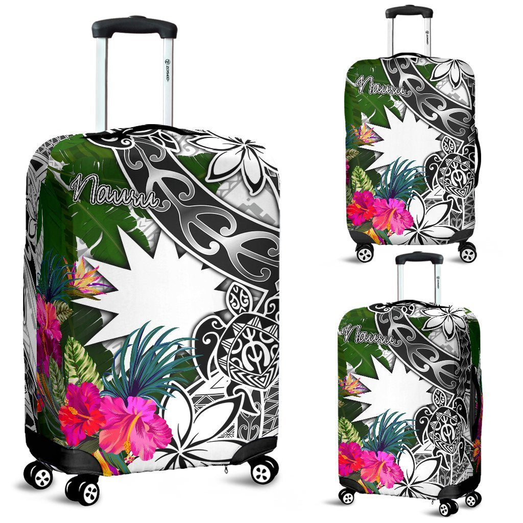 Nauru Luggage Covers White - Turtle Plumeria Banana Leaf White - Polynesian Pride