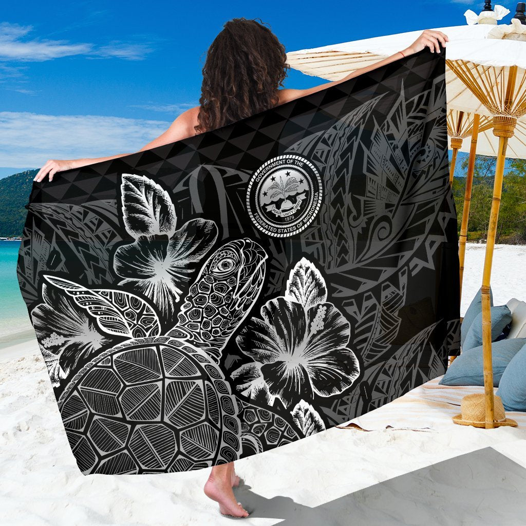 Federated States Of Micronesia Sarong - Turtle Hibiscus Pattern Black Women One Size Black - Polynesian Pride