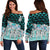 New Caledonia Women's Off Shoulder Sweaters - Coconut Leaves Weave Pattern Blue Blue - Polynesian Pride