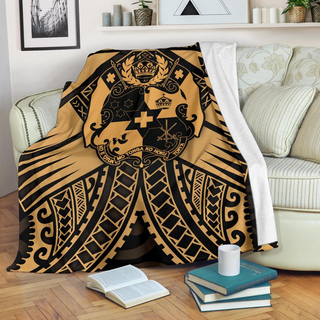 Tonga Polynesian Premium Blanket - Tonga Gold Seal Polynesian Tattoo White - Polynesian Pride