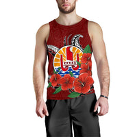 Tahiti Polynesian Men Tank Top - Hibiscus Coat of Arm Red - Polynesian Pride