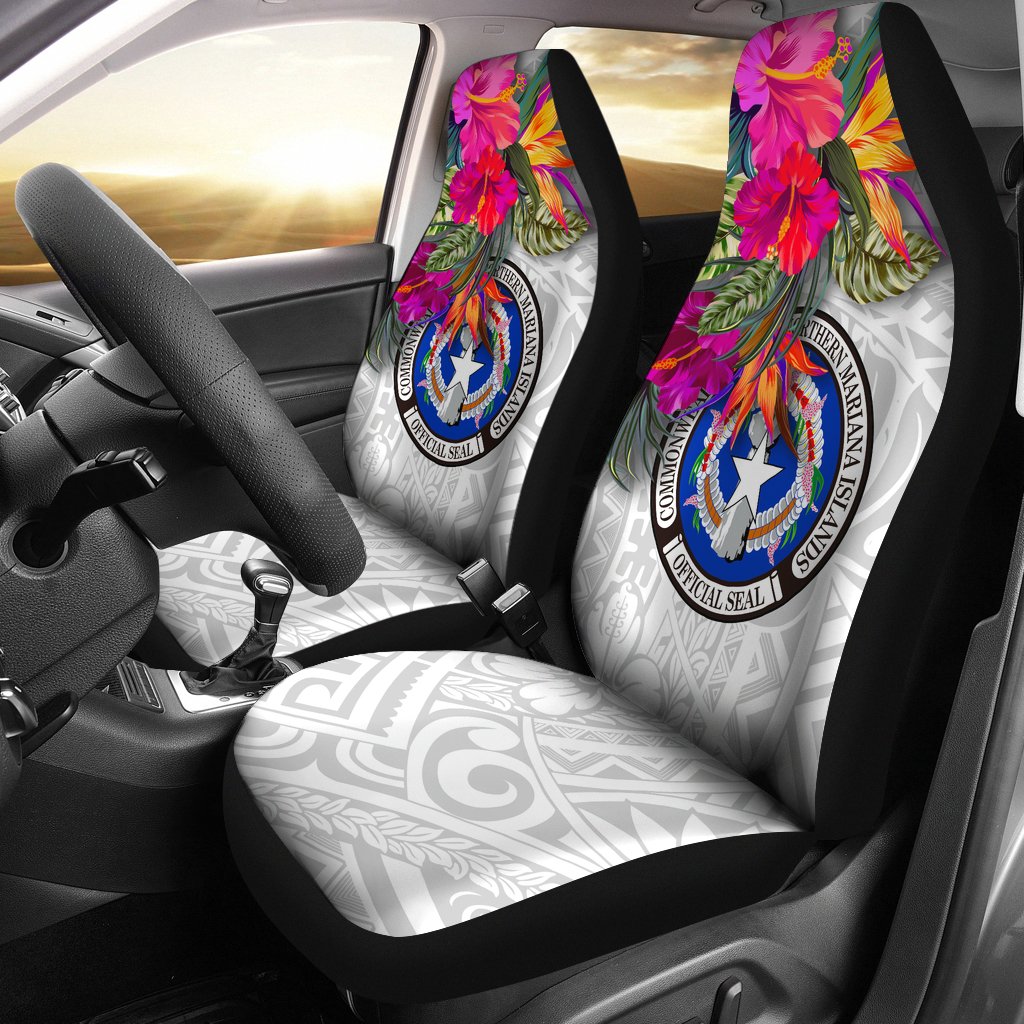 Northern Mariana Islands Car Seat Covers Polynesian Hibiscus White Pattern Universal Fit White - Polynesian Pride
