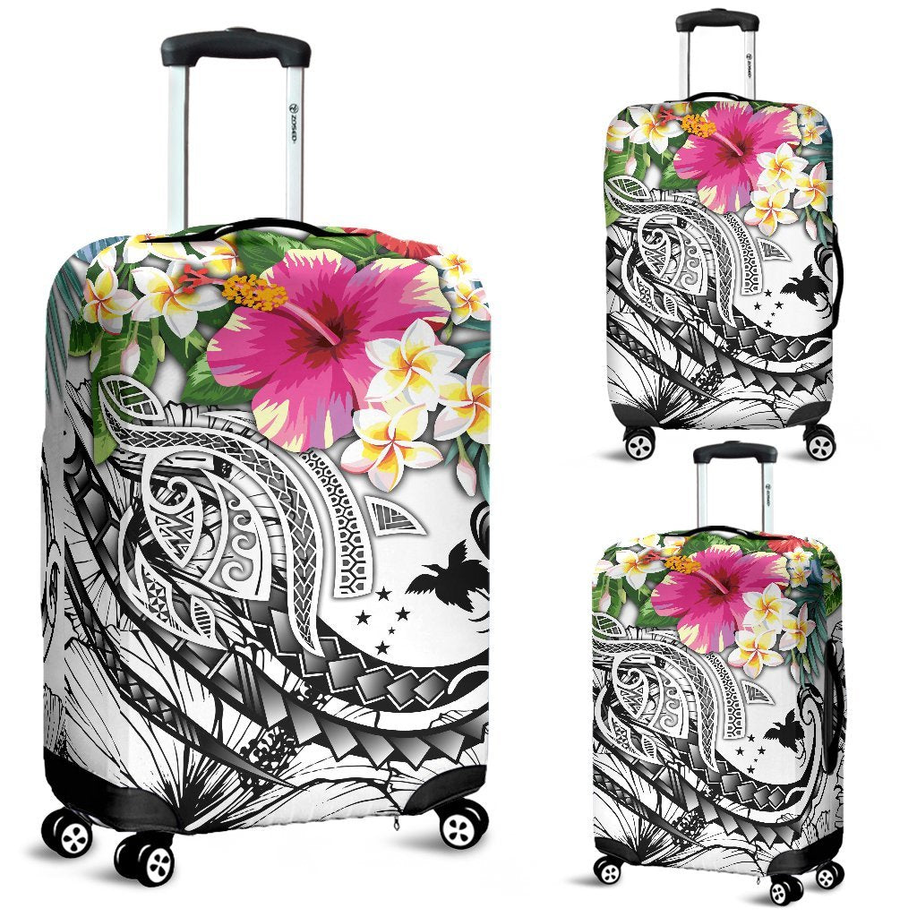 Papua New Guinea Polynesian Luggage Covers - Summer Plumeria (White) - Polynesian Pride