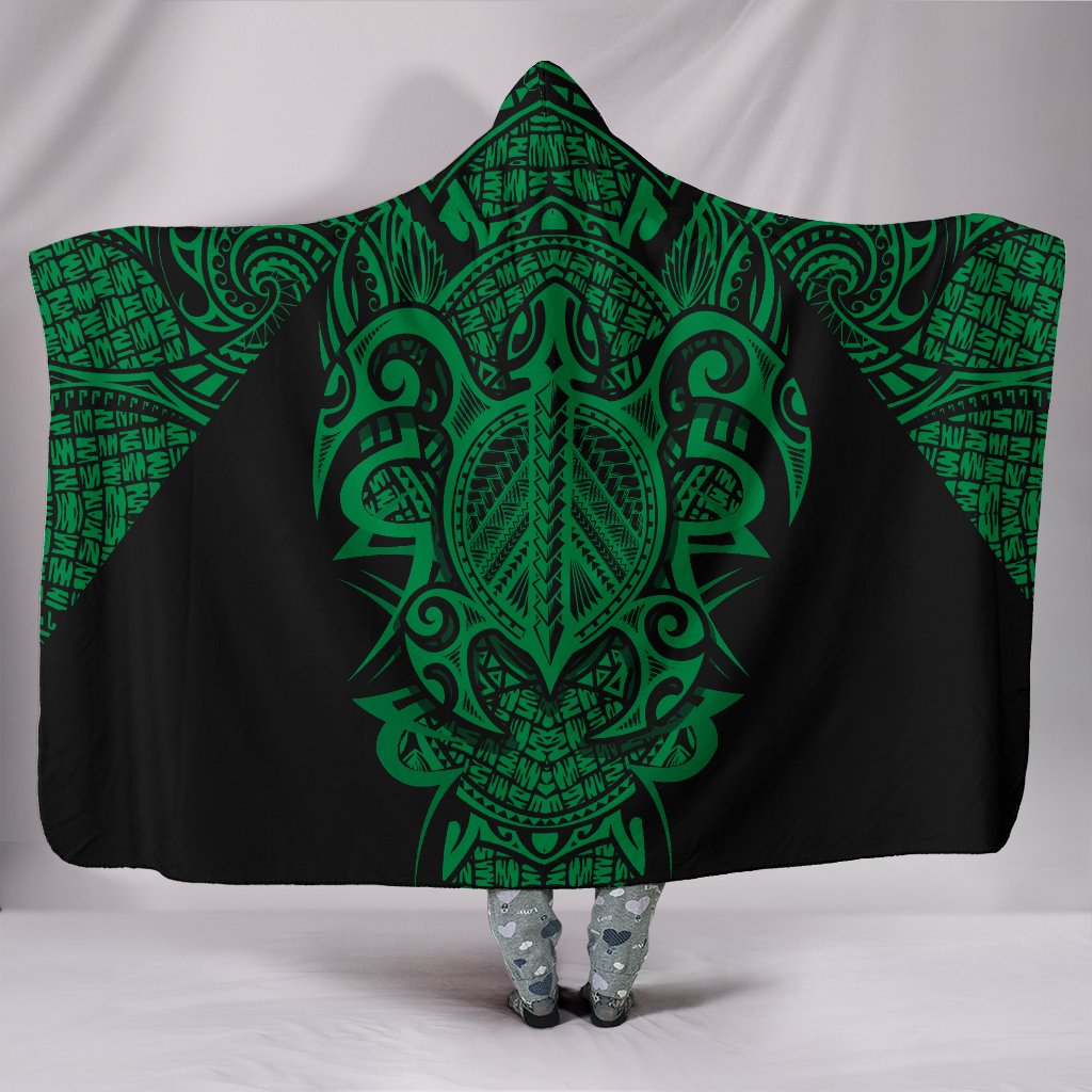 Hawaii Turtle Polynesian Hooded Blanket - Green - Armor Style Hooded Blanket Green - Polynesian Pride