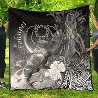 Pohnpei Premium Quilt - Humpback Whale with Tropical Flowers (White) - Polynesian Pride