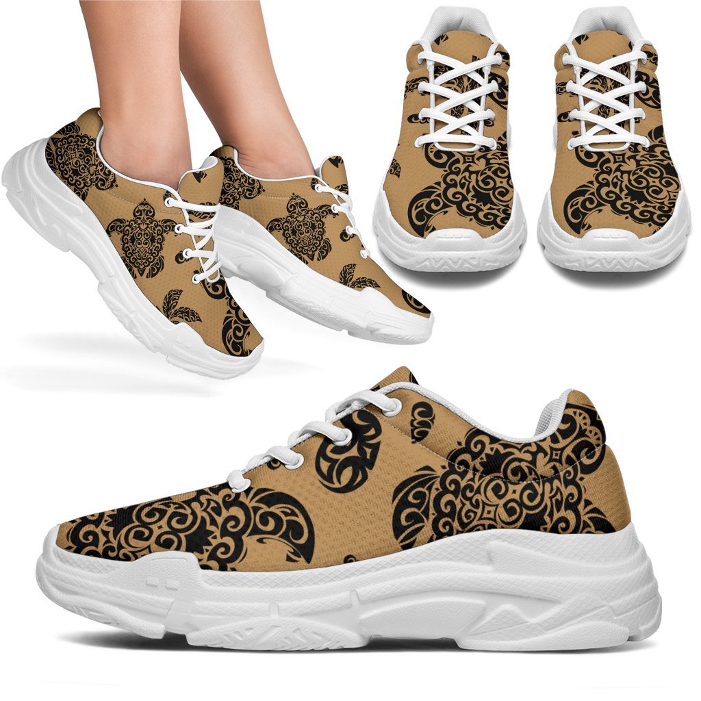 Polynesian Turtle Palm And Sea Pebbles Gold Chunky Sneakers - Polynesian Pride