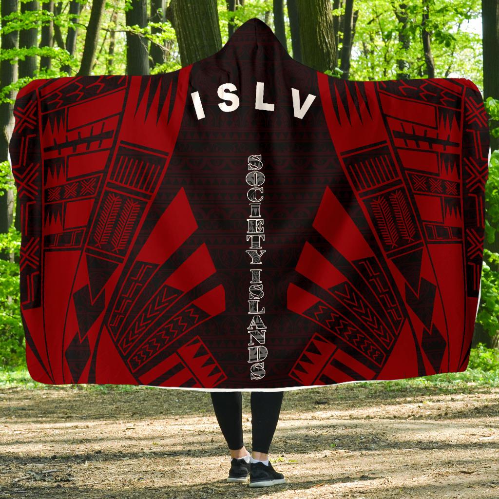 Society Islands Hooded Blanket - Polynesian Tattoo Red Hooded Blanket Red - Polynesian Pride