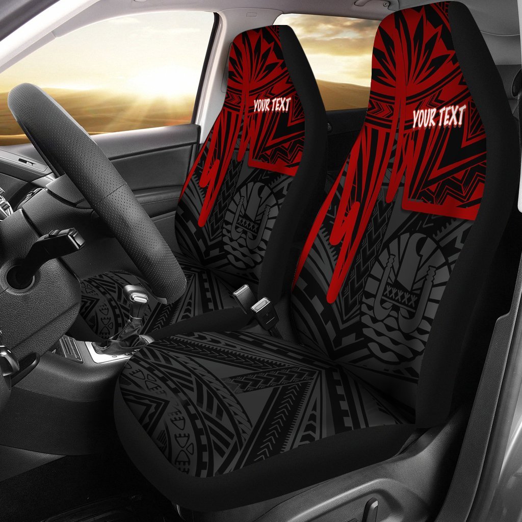 Tahiti Personalised Car Seat Covers - Tahiti Seal In Heartbeat Patterns Style (Red) Universal Fit Red - Polynesian Pride