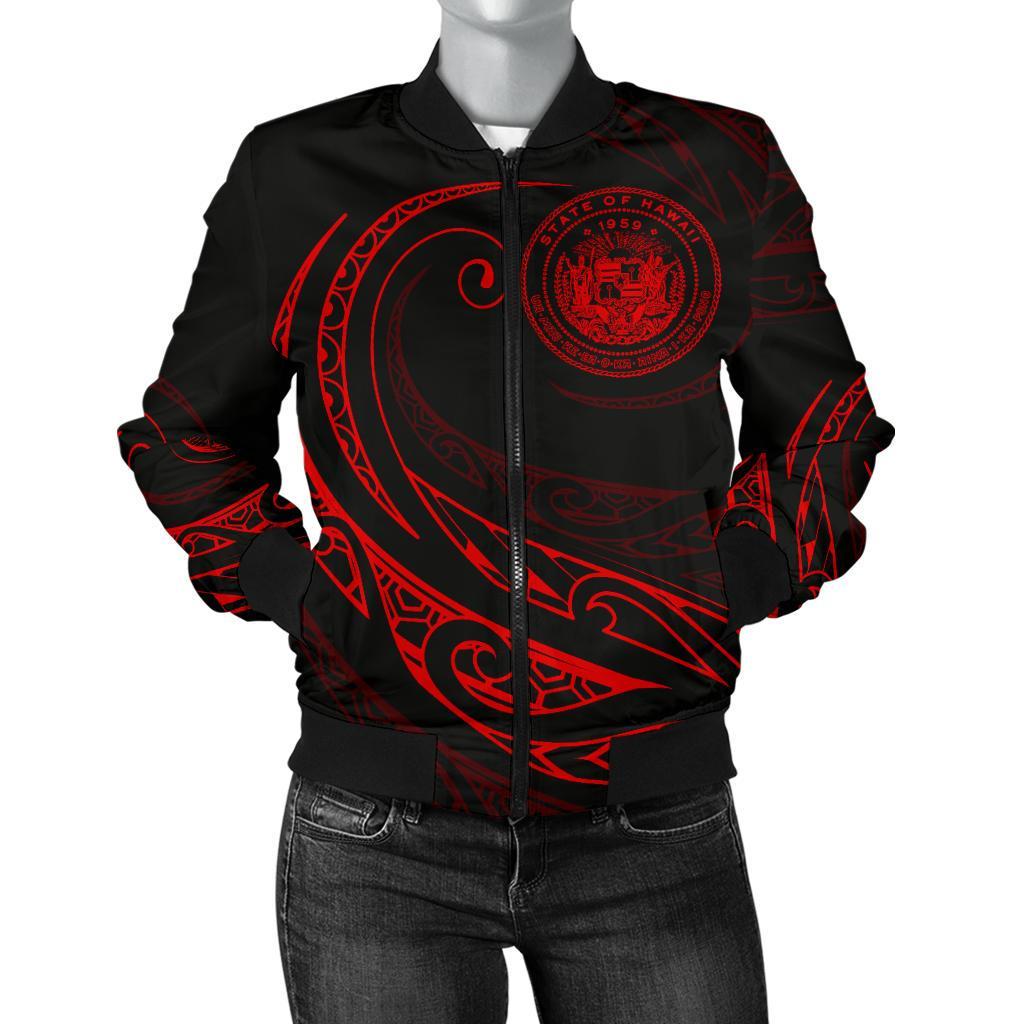 Hawaii Coat Of Arms Polynesian Women's Bomber Jacket - Red - Frida Style Red - Polynesian Pride