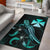 Wallis and Futuna Polynesian Area Rugs - Turtle With Blooming Hibiscus Turquoise Turquoise - Polynesian Pride