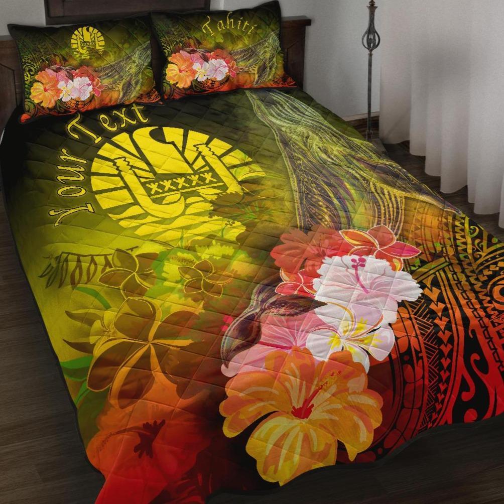 Tahiti Custom Personalised Quilt Bed Set - Humpback Whale with Tropical Flowers (Yellow) Yellow - Polynesian Pride