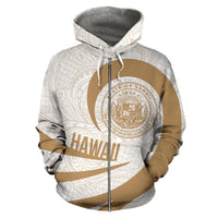 Hawaii Coat of Arms Roll In My Heart Zip up Hoodie Gold and White - Polynesian Pride
