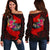 Chuuk Women's Off Shoulder Sweater - Polynesian Hook And Hibiscus (Red) - Polynesian Pride