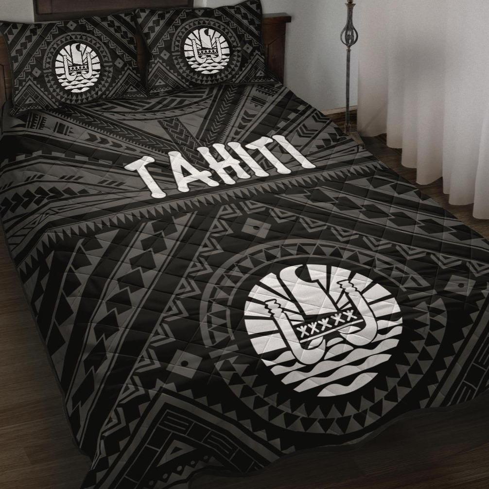 Tahiti Quilt Bed Set - Tahiti Seal In Polynesian Tattoo Style (Black) Black - Polynesian Pride