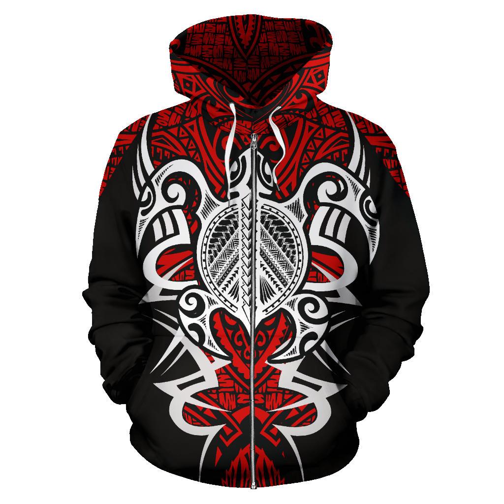 Hawaii Turtle Tribal Red Hoodie Armor Style - Polynesian Pride