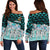 Vanuatu Women's Off Shoulder Sweaters - Coconut Leaves Weave Pattern Blue Blue - Polynesian Pride