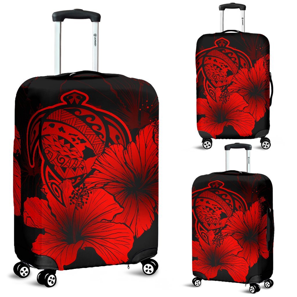 Hawaii Hibiscus Luggage Cover - Turtle Map - Red Red - Polynesian Pride