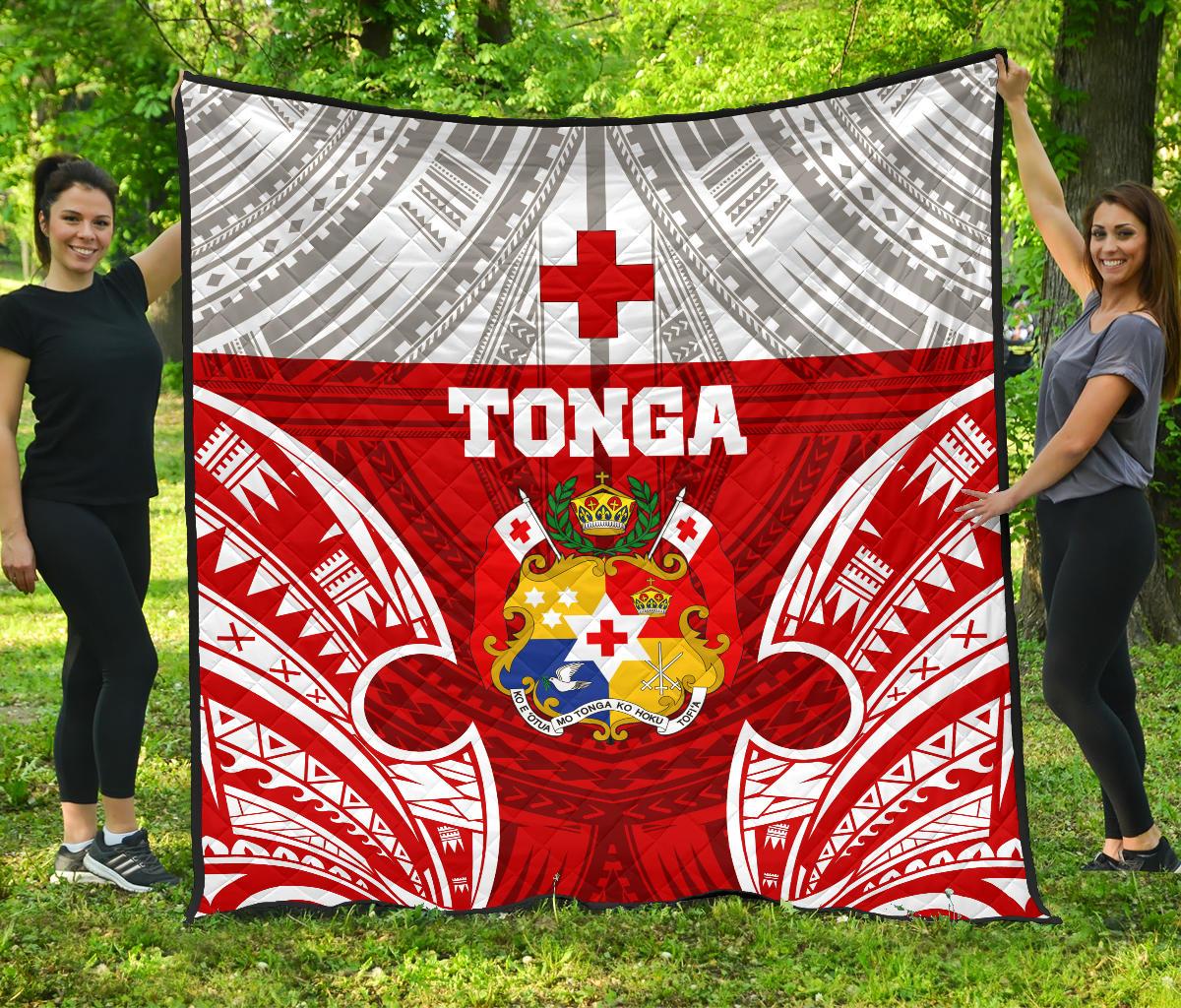 Tonga Polynesian Premium Quilt - Pattern With Seal Red Version Black - Polynesian Pride