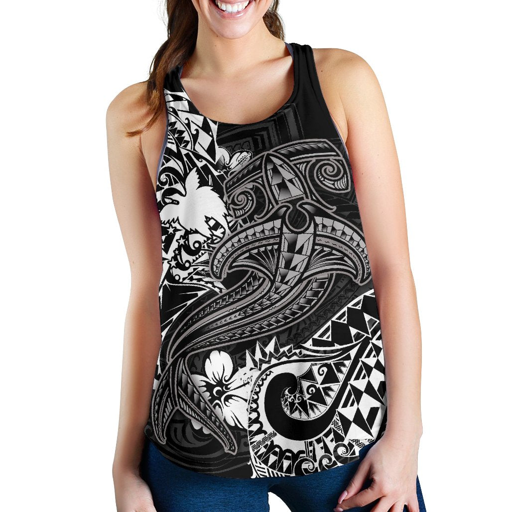 Papua New Guinea Women's Racerback Tank - White Shark Polynesian Tattoo White - Polynesian Pride