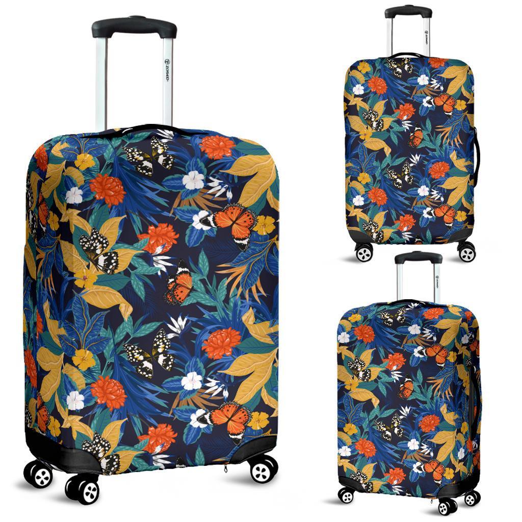 Tropical Buttterfly And Flower Luggage Cover White - Polynesian Pride