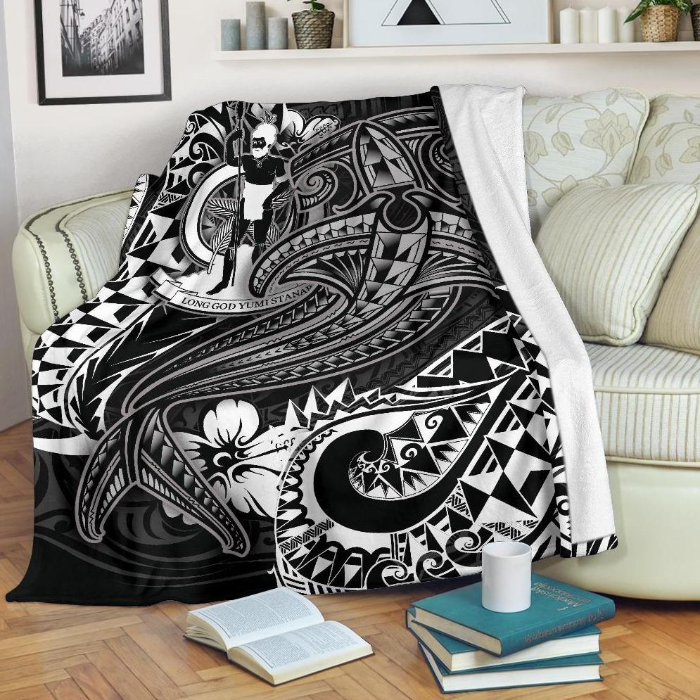 Vanuatu Polynesian Premium Blanket - White Shark Polynesian Tattoo White - Polynesian Pride