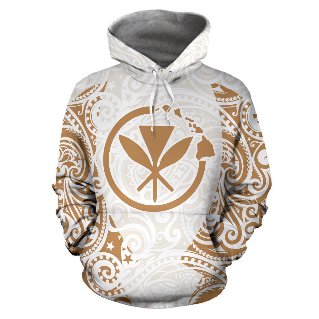 Hawaii Hoodie Kanaka Maoli Polynesian Tattoo White Gold - Polynesian Pride
