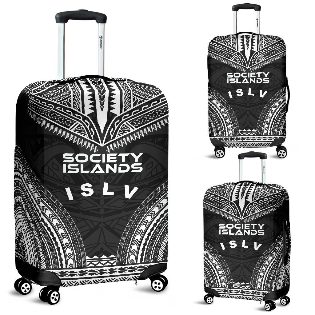 Society Islands Polynesian Chief Luggage Cover - Black Version Black - Polynesian Pride