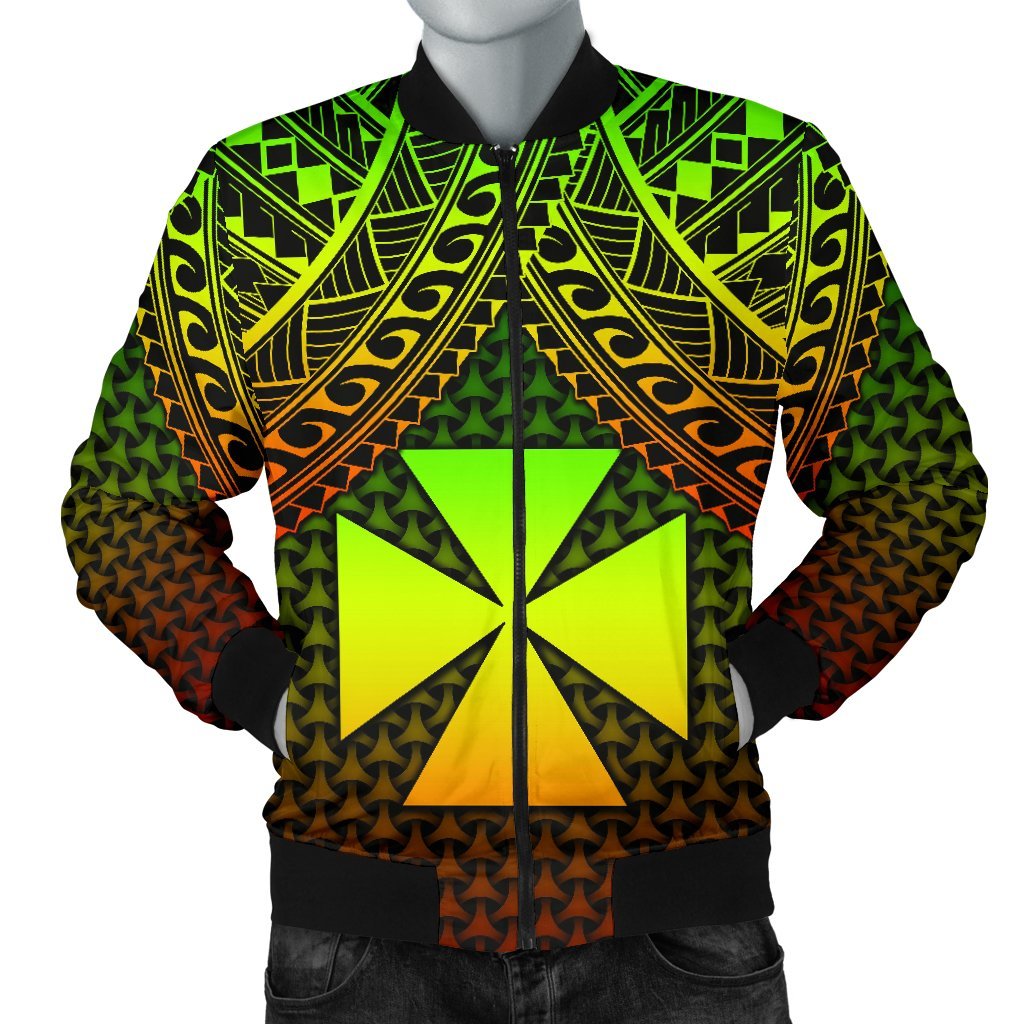 Polynesian Wallis and Futuna Men's Bomber Jacket - Reggae Vintage Polynesian Patterns Black - Polynesian Pride